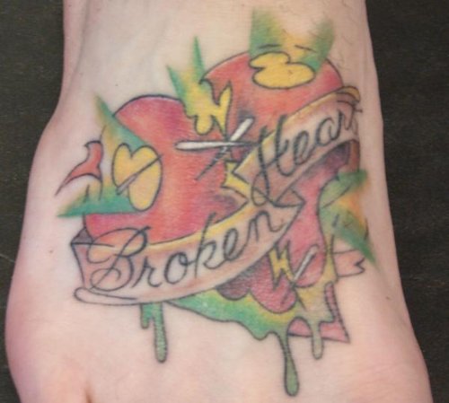 Broken Heart Banner and Heart Tattoo On Foot