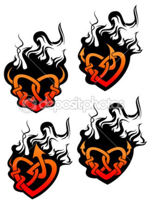 Awesome Colored Flaming Heart Tattoos Designs