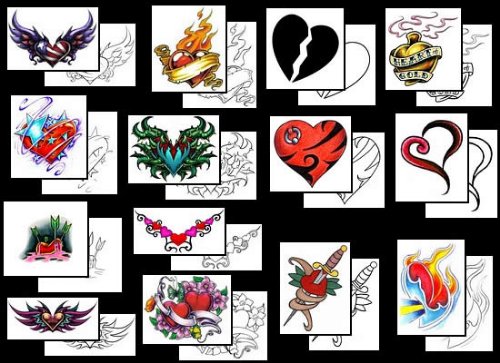 Wonderful Colored Heart Tattoos Designs