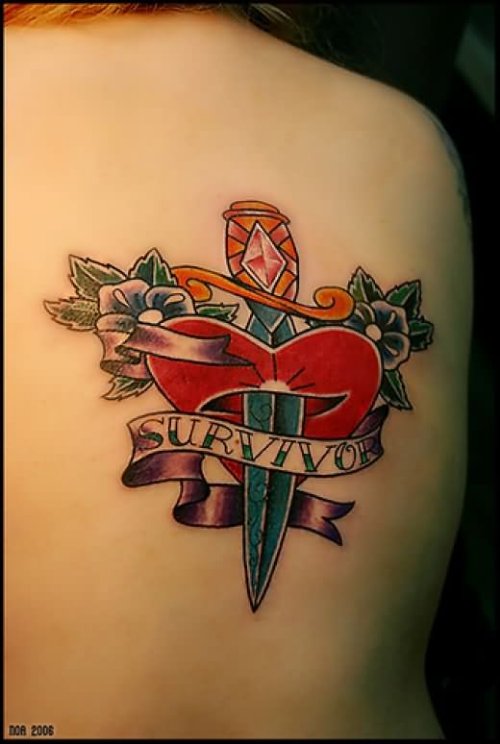 Sword And Red Heart Tattoo