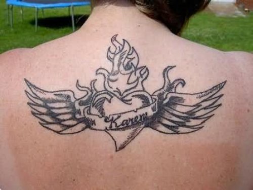 Burning Heart On Back Tattoo Design