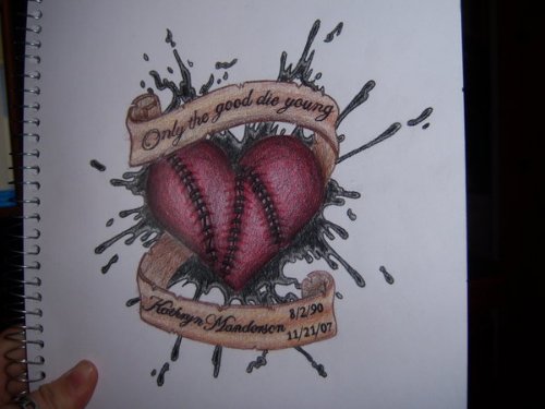 Banners And Red Heart Tattoo Design