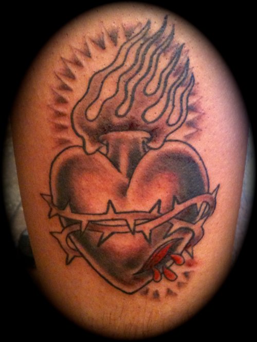 Grey Ink Sacred Heart Tattoo