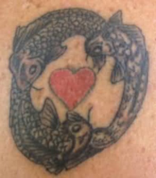 Awesome Fish And Heart Tattoo