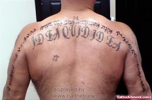 Awesome Hebrew Tattoo On Man Upperback