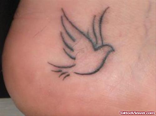 Outline Flying Dove Heel Tattoo