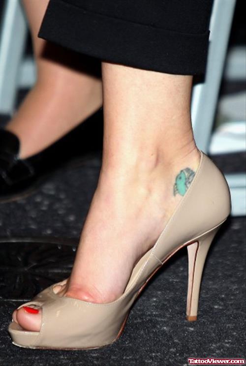Blue Ink dolphin Heel Tattoo For Girls