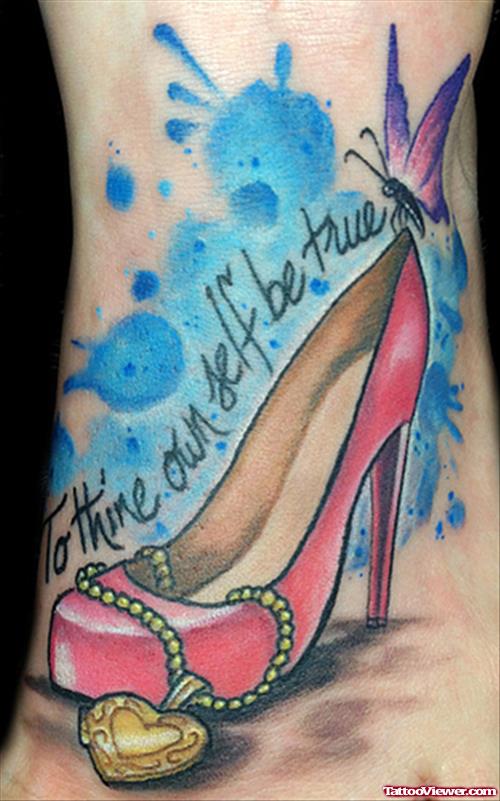 Pink Heel Tattoo On Left Foot