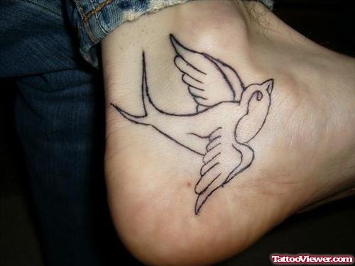 Outline Flying Bird Heel Tattoo