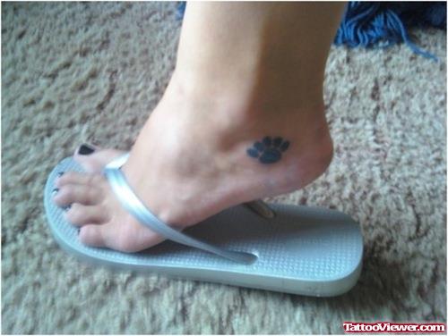 Blue Ink Paw Prints Heel Tattoo For GIrls