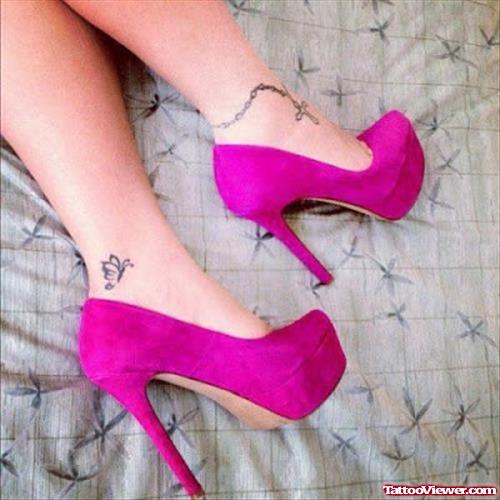 Outline Butterfly Heel Tattoo For Girls