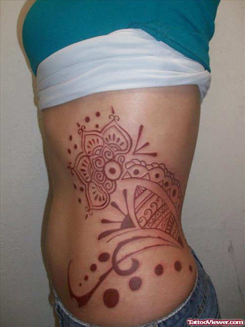 Henna Tattoos On Girl Side Rib