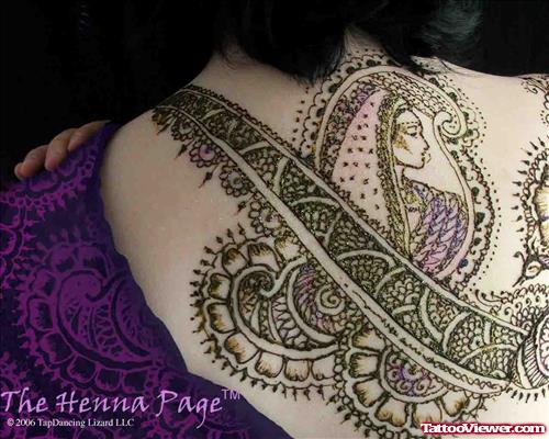 Henna Tattoo On Girl Back Body