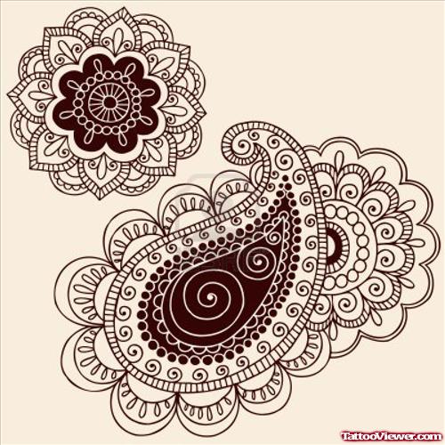 Henna Flowers Tattoo Design For Girls