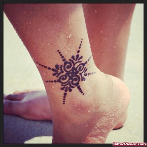 Black Ink Henna Tattoo On Ankle