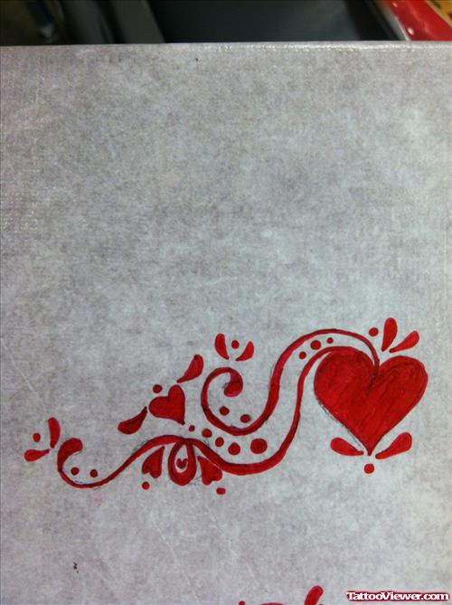 Red Ink Henna Heart Tattoo Design