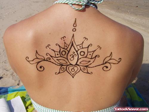 Lotus Flower Henna Tattoo On Back