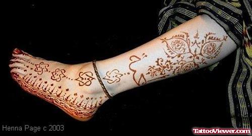 Henna Tattoo On Girl Left Leg And Foot