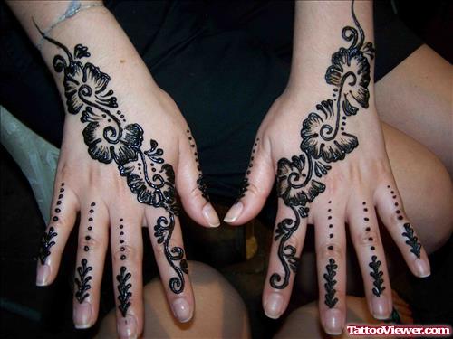 Henna Flowers Tattoos On Back Hands