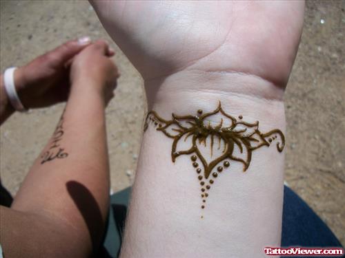 Lotus Flower Henna Tattoo On Wrist