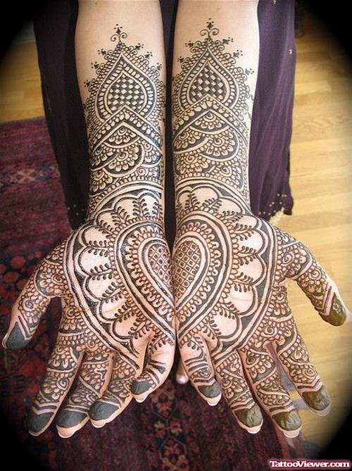 Henna Tattoos On Both Hands And Forearm