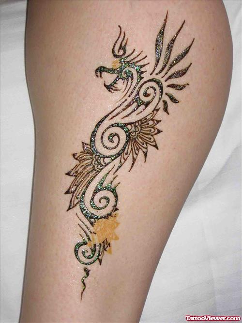 Henna Dragon Tattoo On Left Half Sleeve