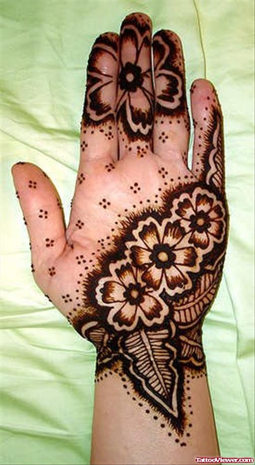 Beautiful Henna Flowers Tattoos On Left Hand