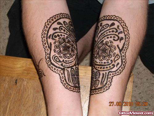 Sugar Skulls Henna Tattoos On Forearm