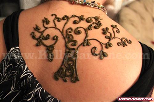 Henna Tree Tattoo On Upperback
