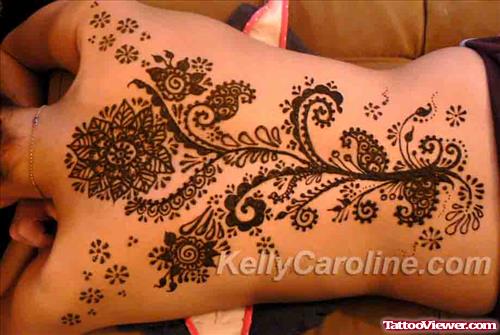Black Henna Tattoo On Back Body