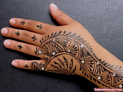 Beautiful Henna Tattoo On Left Back Hand