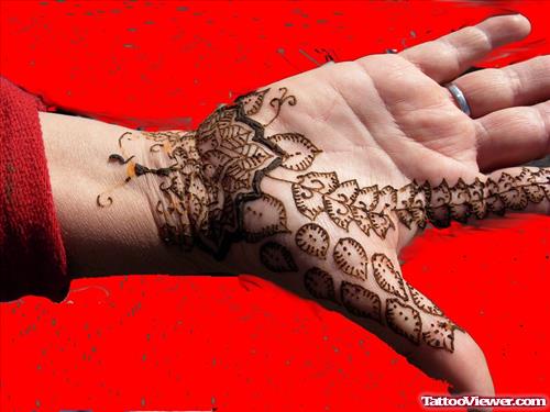 Right Hand With Henna Tattoo For Girls