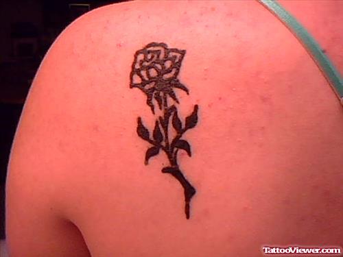 Left Back Shoulder Rose Flower Henna Tattoo