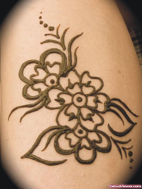 Flowers Henna Tattoo On Shoulder