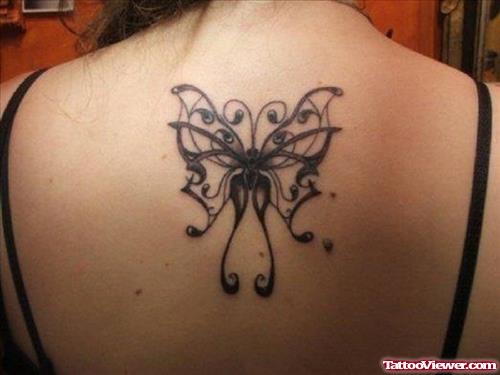 Butterfly Henna Tattoo On Upperback