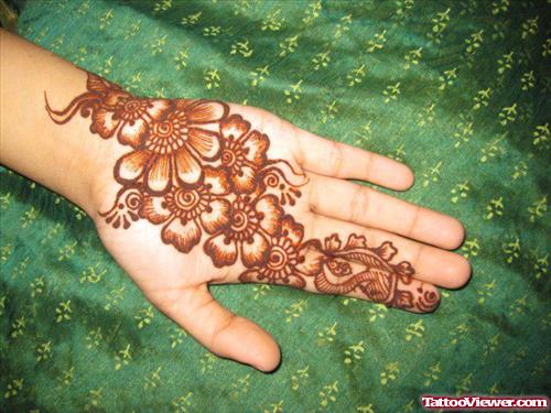 Girl Right Hand Henna Flowers Tattoo
