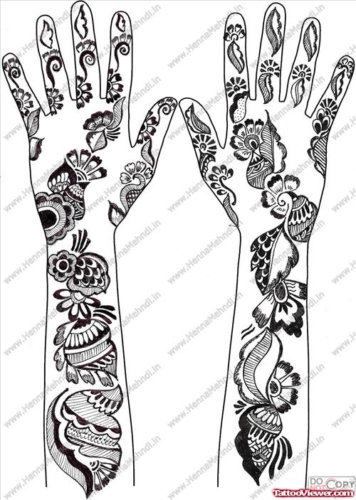 Grey Ink Henna Tattoos Designs For Both Arm