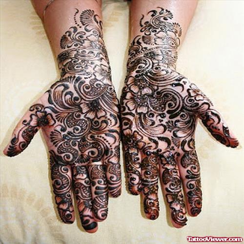 Henna Tattoos On Both Hands For Girls