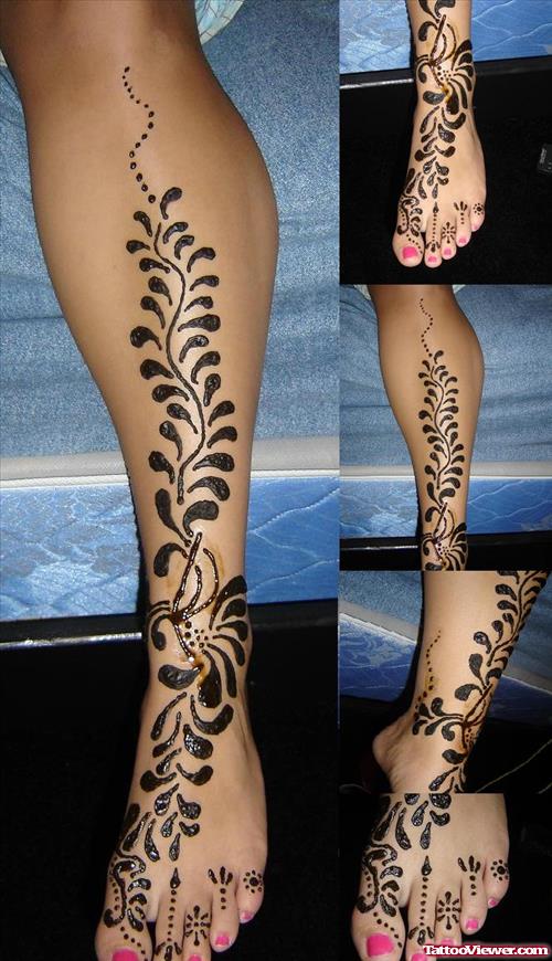 Henna Tattoo On Girl Left Leg