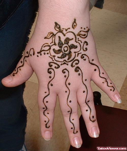 Henna Tattoo On Girl Left Back Hand