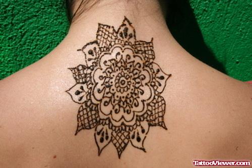 Henna Flower Tattoo On Upperback