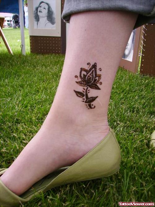 Henna Flower Tattoo On Right Ankle