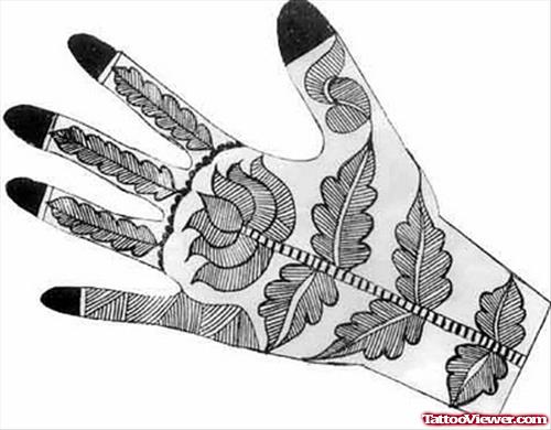 Grey Ink Henna Hand Tattoo Design