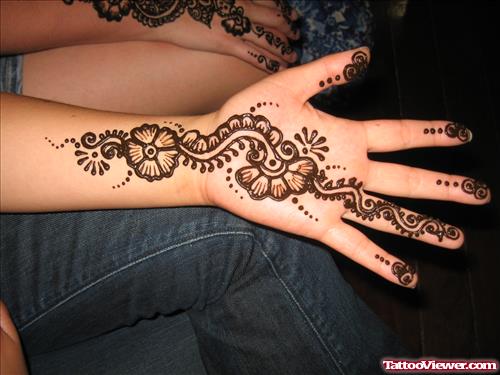 Henna Flowers Tattoos On Hand