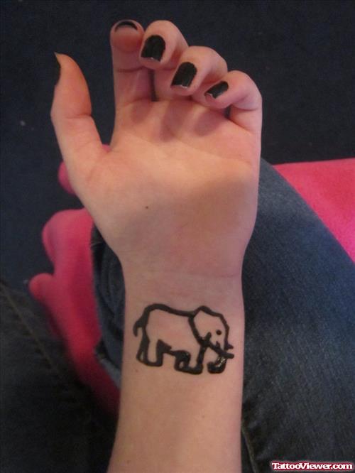 Henna Elephant Tattoo On Left Wrist