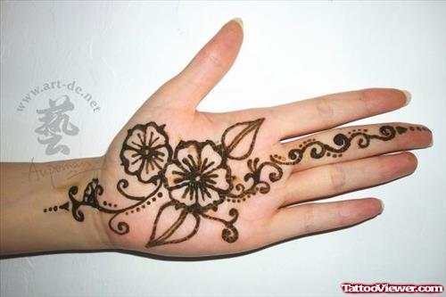 Awesome Henna Flowers Tattoos On Left Hand