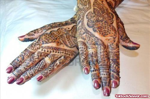 Amazing Girl With Henna Tattoos On Both Hands