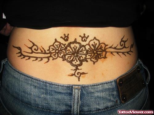 Henna Flowers Tattoos On Lowerback