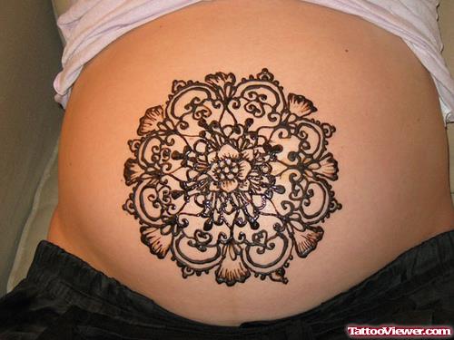 Henna Flower Tattoo On Belly