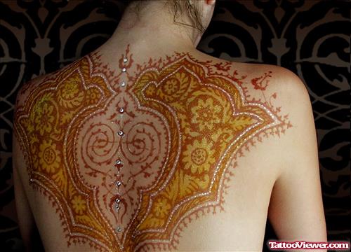 Girl Back Body Henna Tattoo On Back